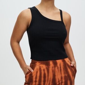 Good American asymmetrical black ribbed tank
